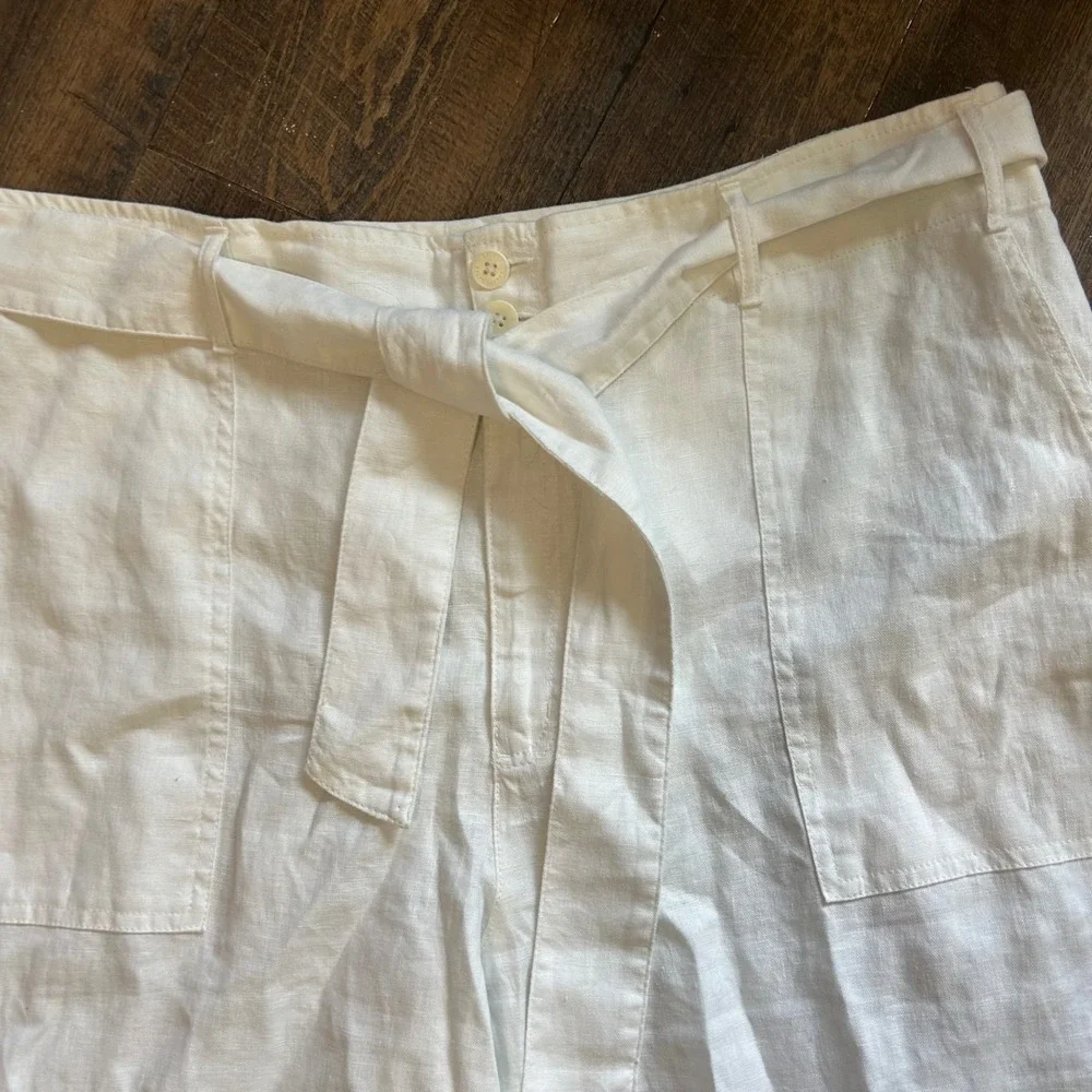 Lauren Ralph Lauren White 100% Linen Belted Cropped Pants Womens 18 Patch Pocket